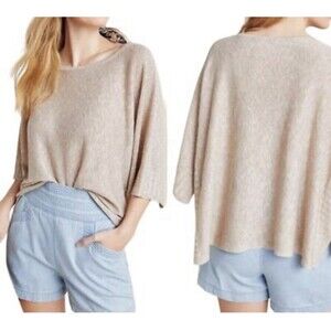 Anthropologie Alicia Metallic Shimmer Knit Top  Oversize Cropped Linen Dolman M